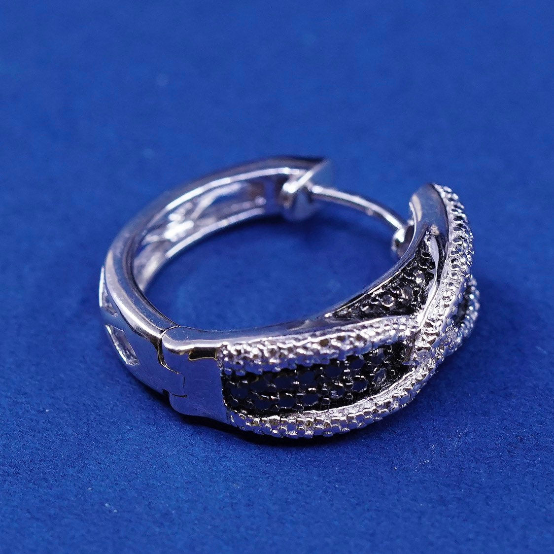 0.75”, vtg JWBR Sterling silver earrings, 925 hoops, huggie w/ diamond