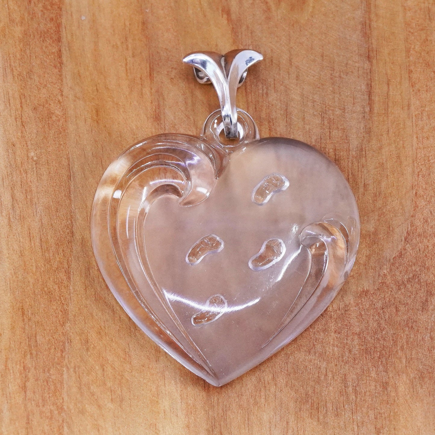 Lenox vintage glass heart with footprint embossed and Sterling 925 silver bail