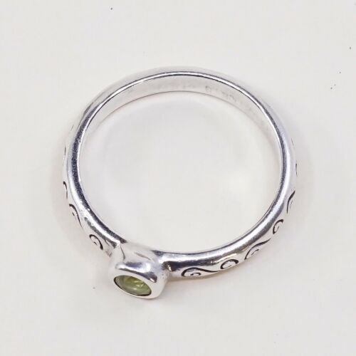 Sz 8, Vtg Sterling Silver Handmade Ring, 925 Stackable Band W/ peridot