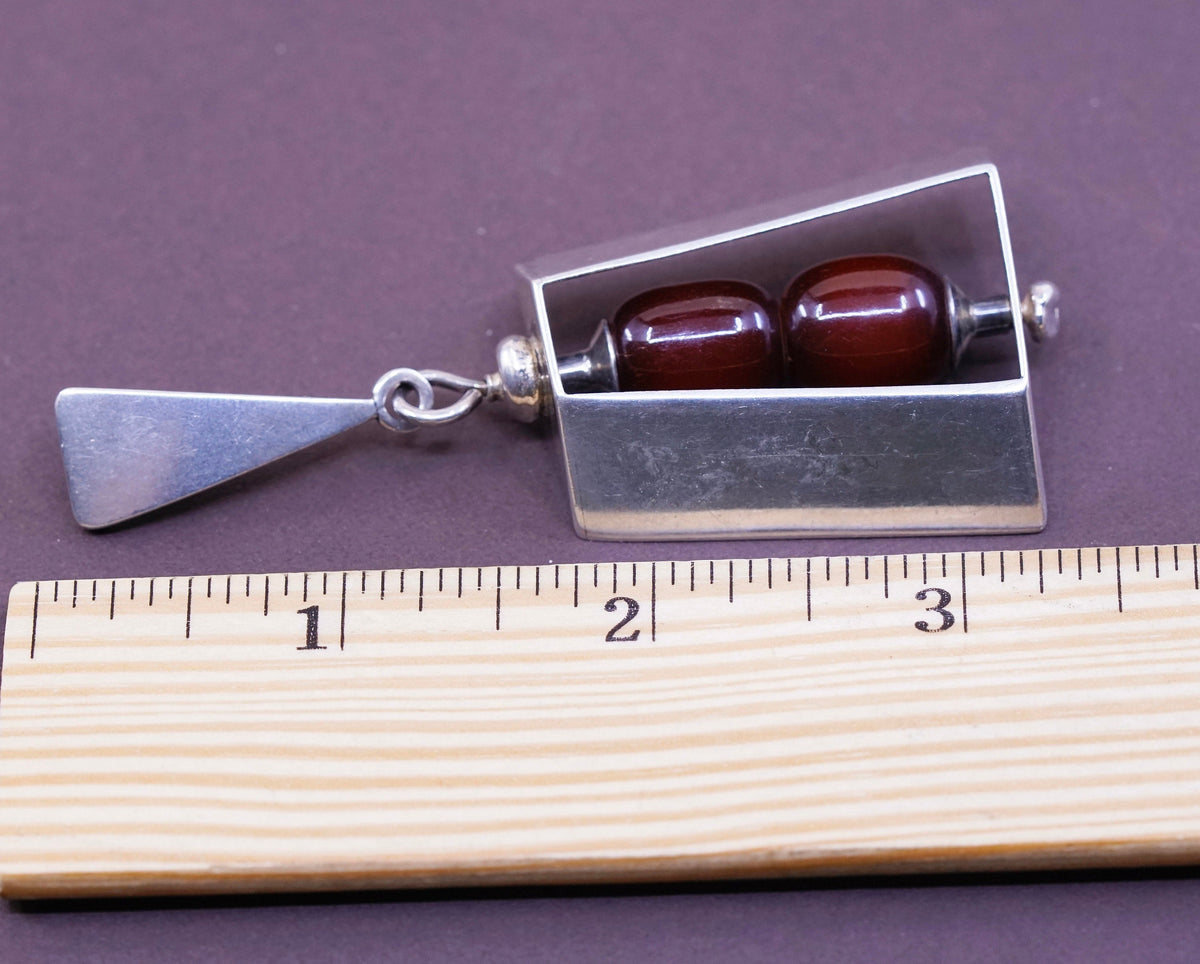 Vintage Sterling silver handmade pendant, modern 925 with garnet beads
