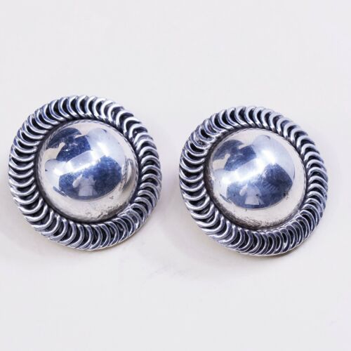 vintage Mexico Handmade Modern Sterling 925 Silver clip on, Round 925 earrings