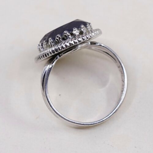 Sz 6.5 Vtg JP 925 Silver Handmade Ring w/ Oval Hematite, Stamped Sterling