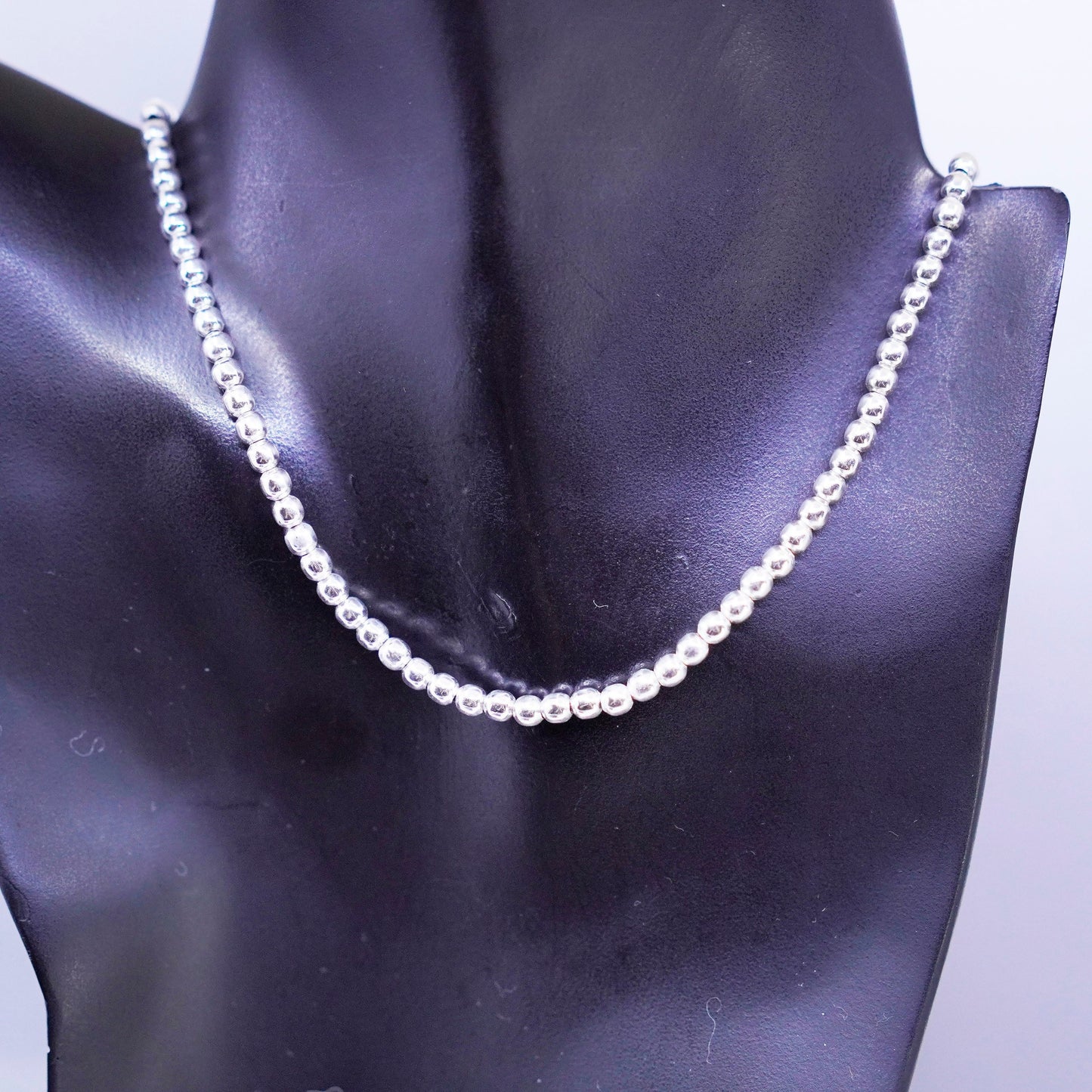 16+2” 4mm, vintage Italy Sterling 925 silver bead chain necklace
