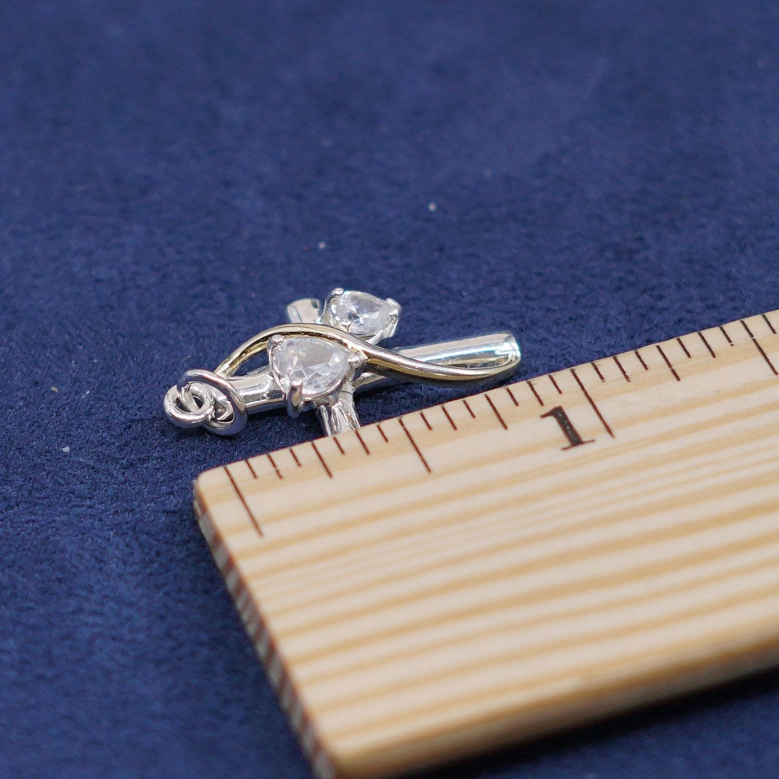 Two tone Sterling silver prayer pendant, 925 cross w/ heart cz "faith Hope love