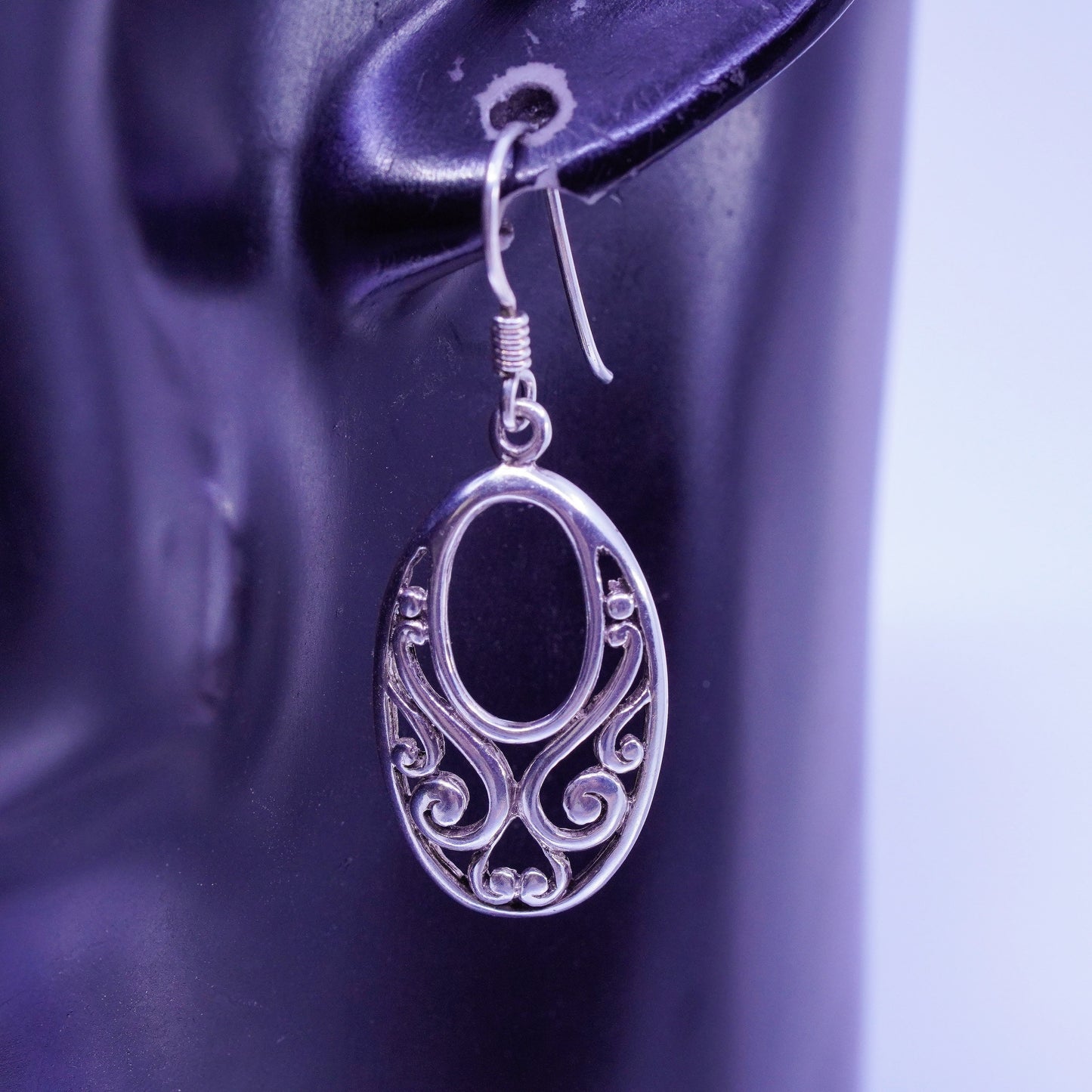 Vintage Sterling 925 silver handmade filigree oval earrings