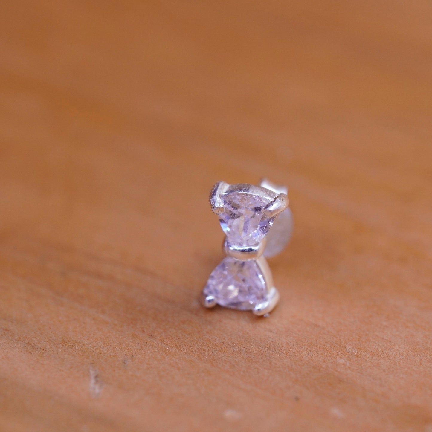vintage Sterling 925 silver ribbon bow tie studs, cz earrings