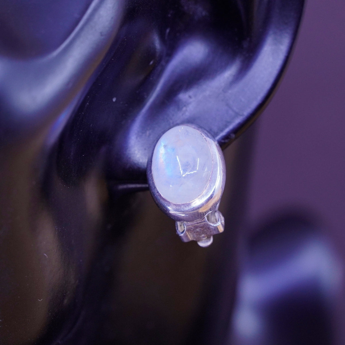 mexico Sterling silver handmade clip on, 925 modern earrings with moonstone