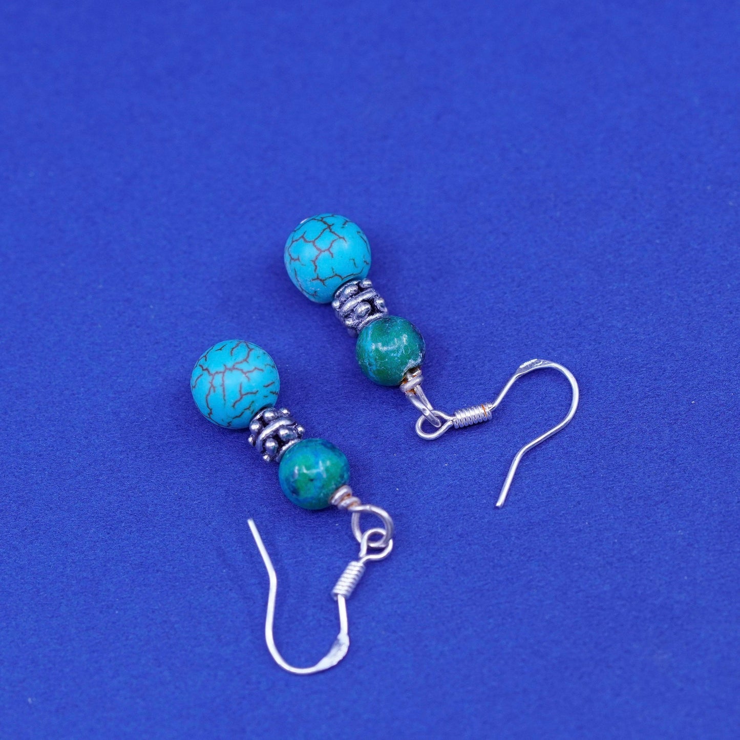 Vintage sterling 925 silver handmade earrings with turquoise beadS