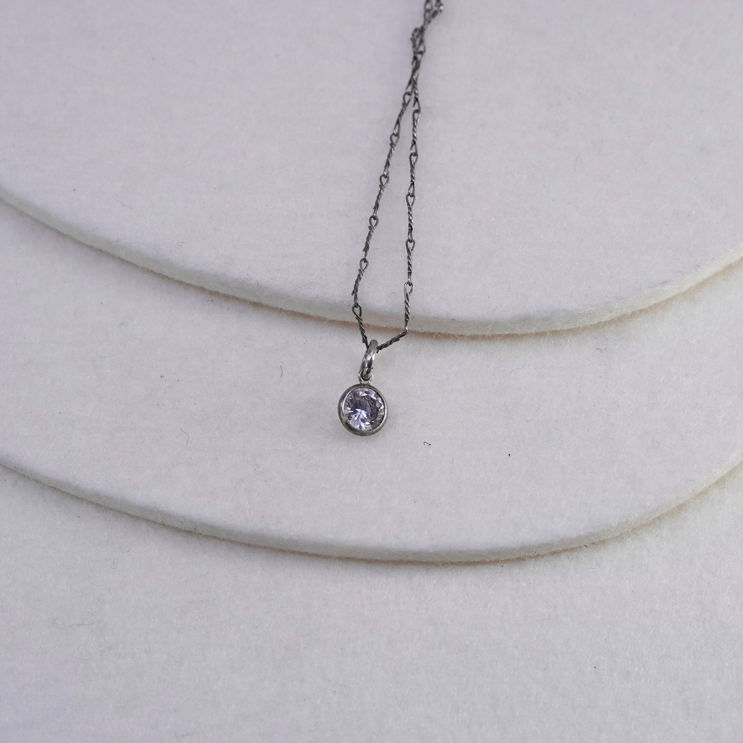 16”, vintage Sterling 925 silver handmade bar necklace with circle cz pendant