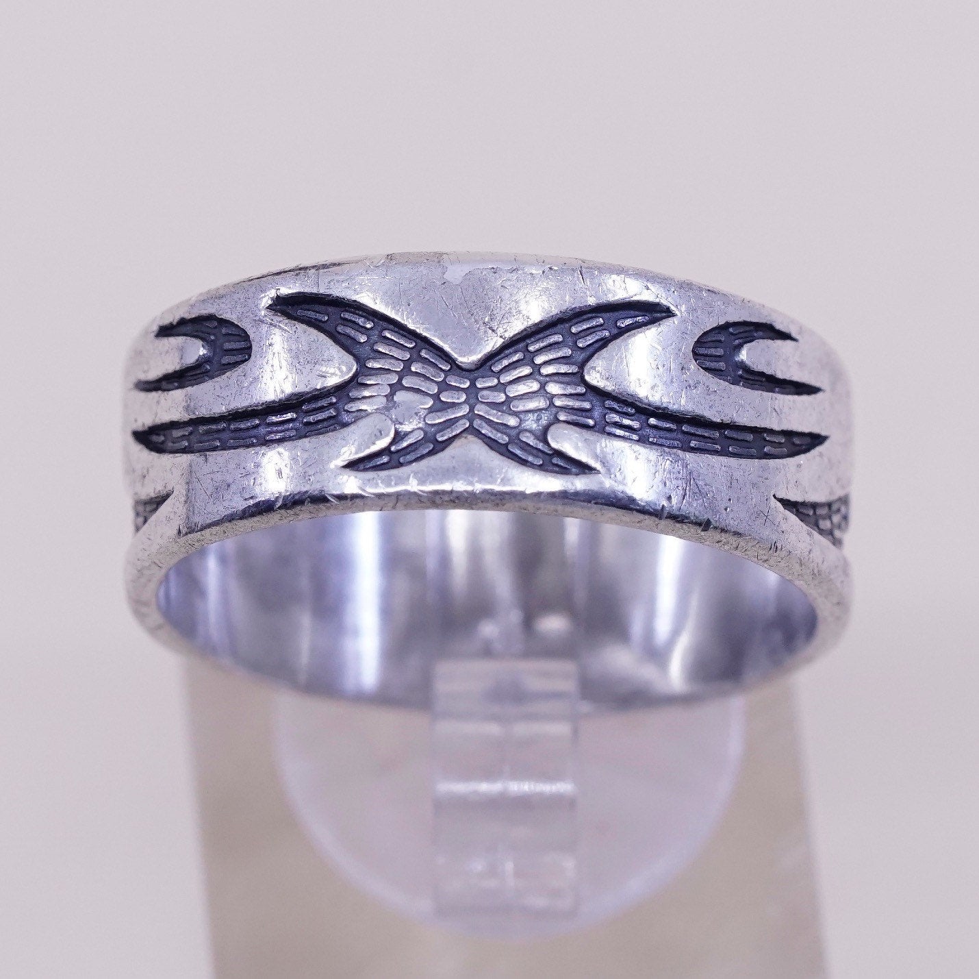 Size 11, vintage sterling silver handmade ring, Hopi 925 weave band w/ pattern