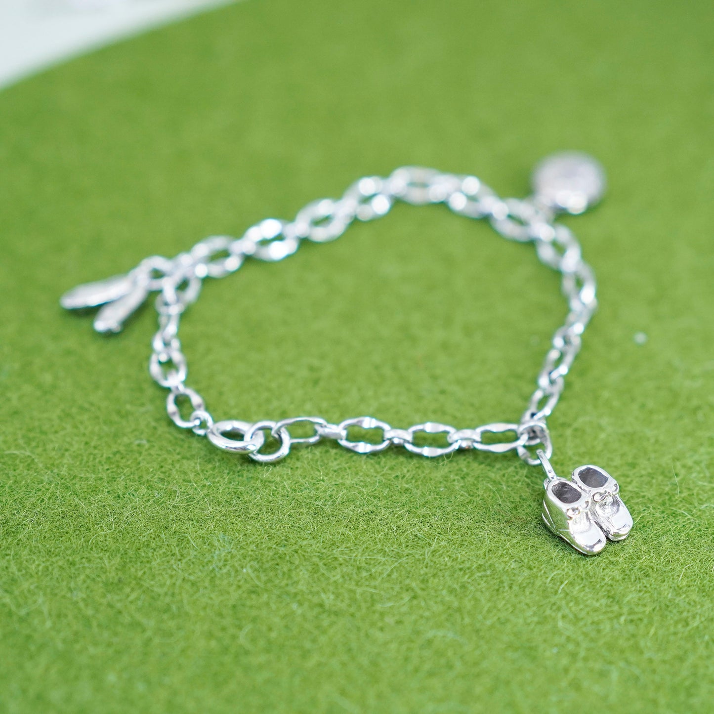 6.75”, danecraft sterling 925 silver bracelet, curb chain baby ballerina shoes