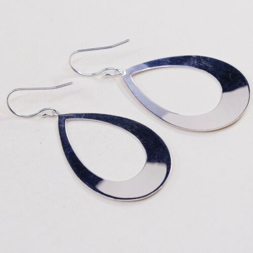 Vtg Simple Elegant Sterling 925 Silver Teardrop Dangles Earrings, Silver Tested