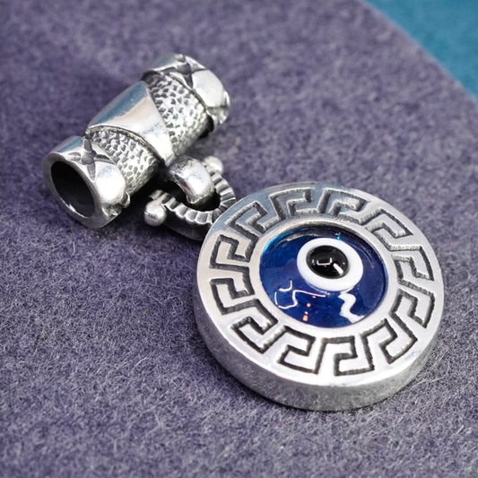 Vintage Sterling 925 silver handmade blue glass evil eye slide pendant charm