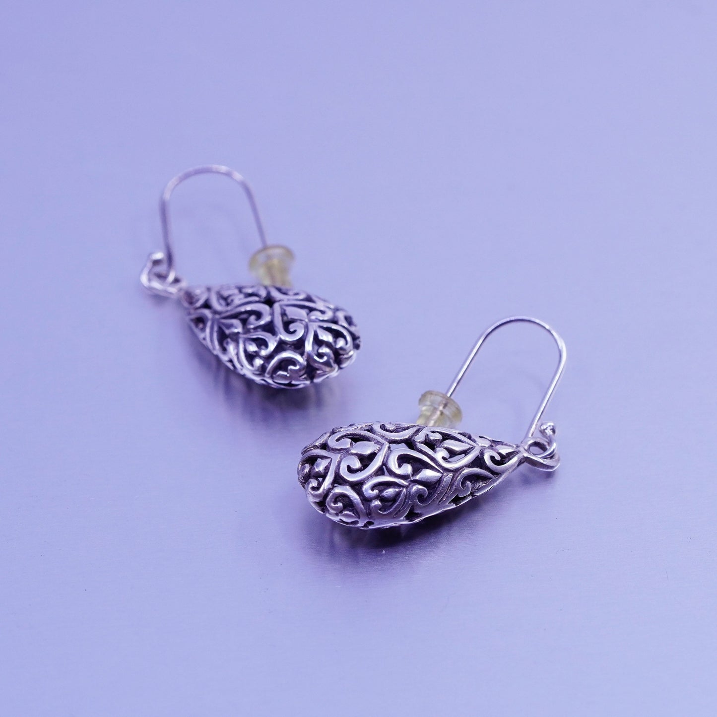 Vintage Sterling 925 silver filigree teardrop earrings