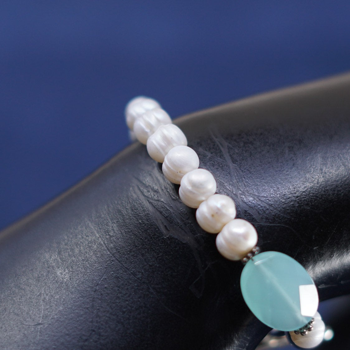 6.75”, 8mm, Sterling silver handmade bracelet, 925 circle chain w/ pearl beads