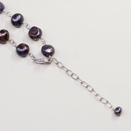 16+2”, Vtg Sterling silver handmade necklace, 925 Silver Chain W/ Pearl Beads