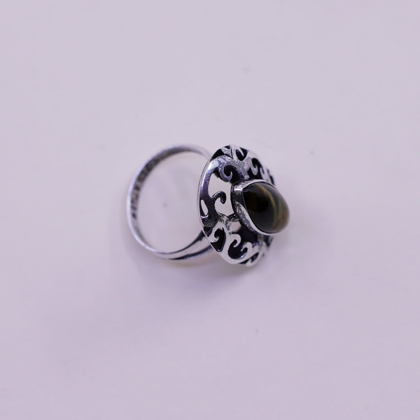 Size 6.5, sterling silver ring, handmade 925 swirly band with golden tiger eye