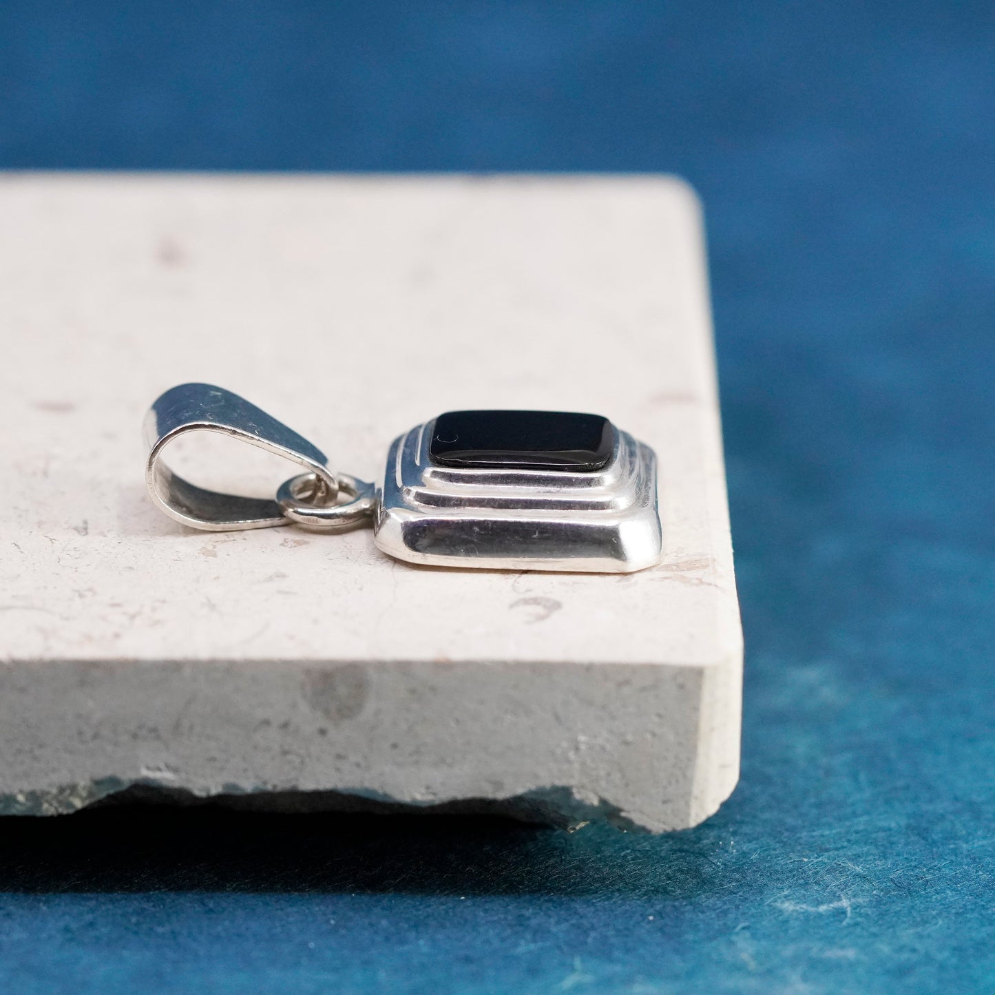 Vintage Silpada Sterling silver handmade rectangular pendant with black onyx