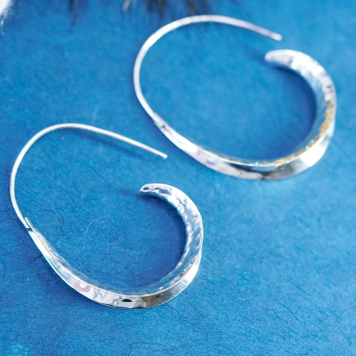 Vintage sterling silver handmade earrings, 925 hammered oval drops