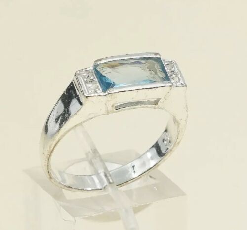 Sz 8.75, Sterling Silver Ring, 925 Silver Engagement Ring W/ blue Sapphire