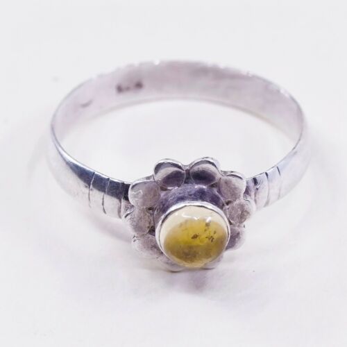 Sz 8.5, Vtg Sterling Silver handmade Ring, 925 Silver W/ citrine, Stamped 925