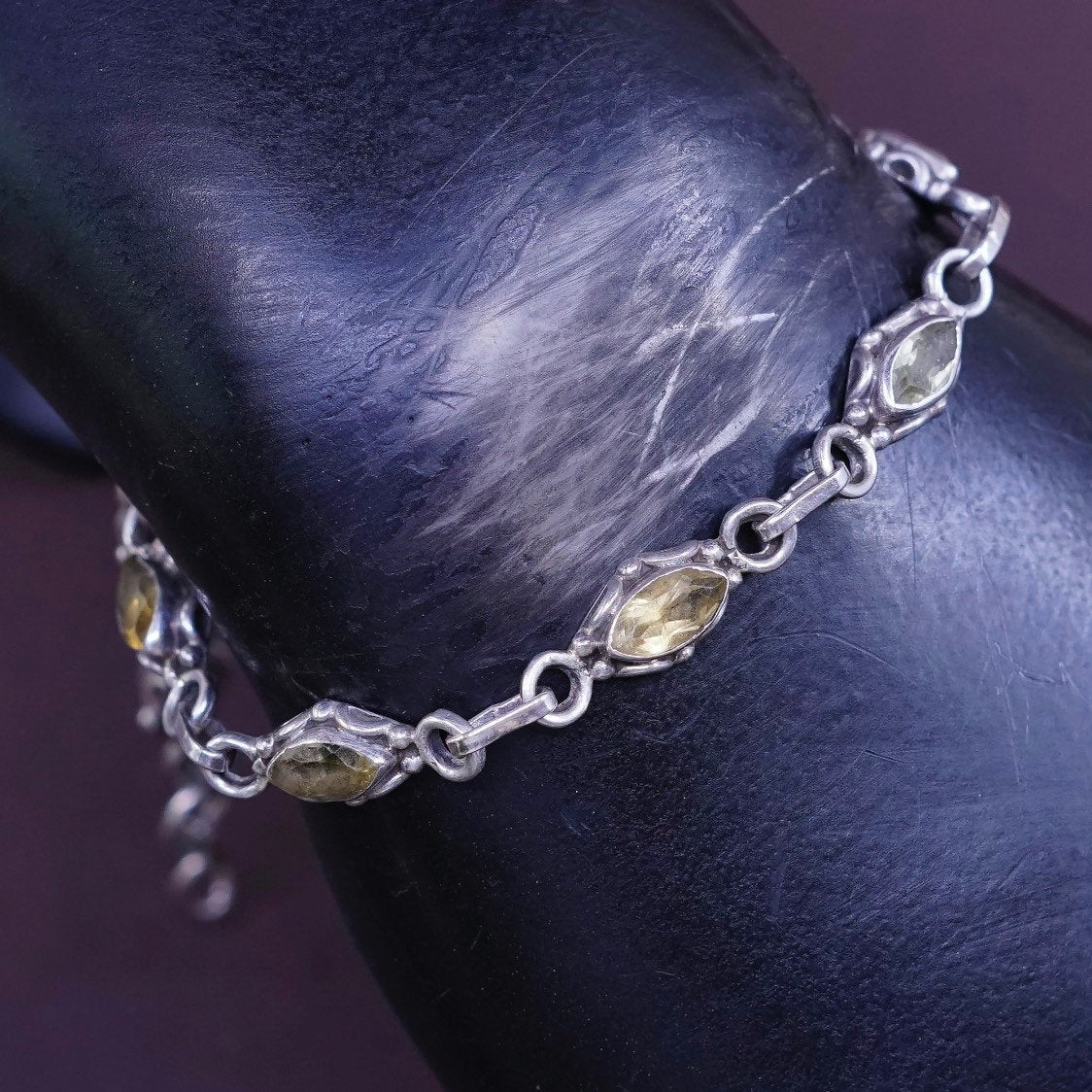 7", Sterling silver Handmade bracelet, 925 w/ Marquise citrine