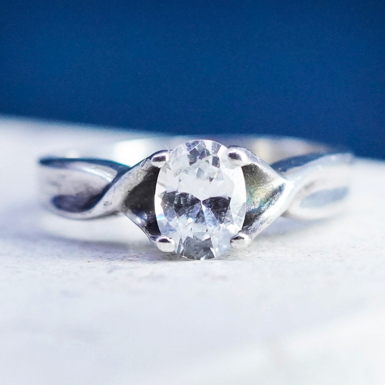 Size 9, vintage Sterling 925 silver handmade engagement ring with cz