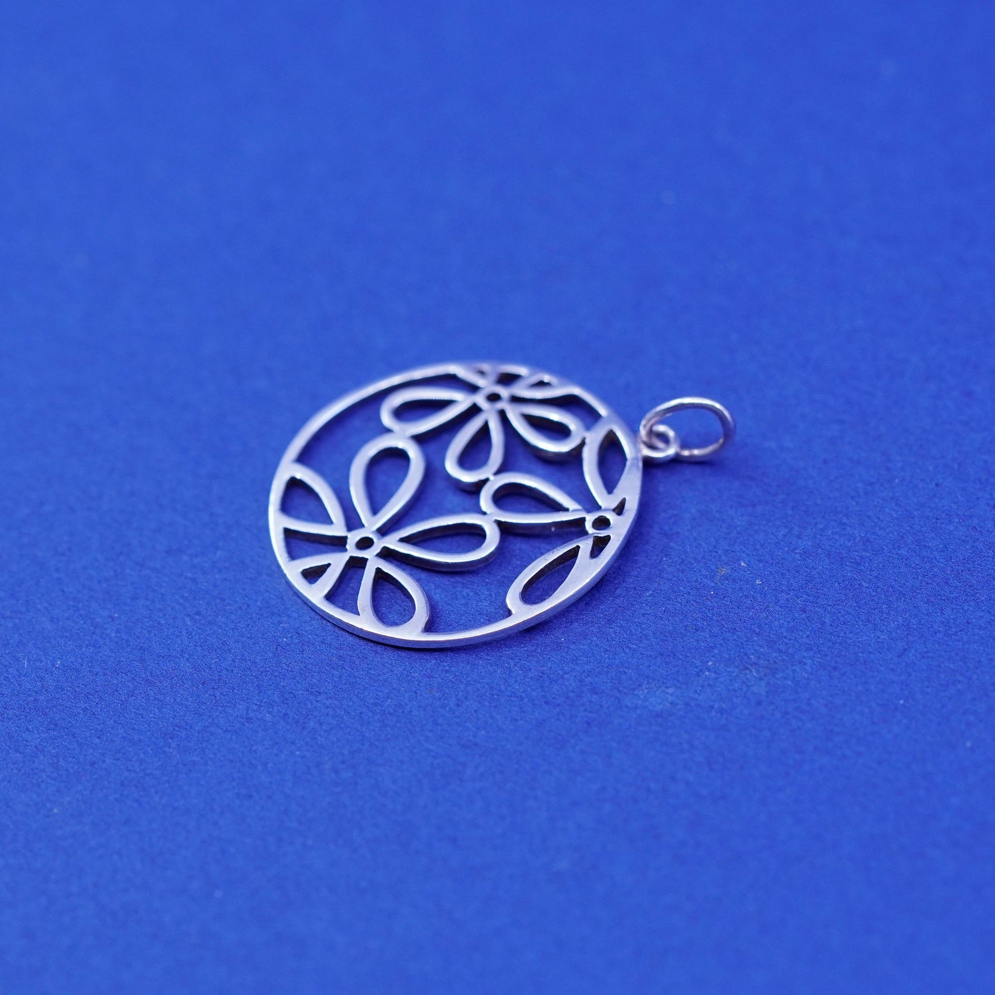 Vintage Tashi Sterling silver handmade pendant, 925 filigree Sakura flower