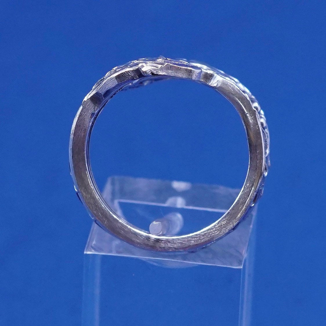 Size 8, vtg Sterling silver handmade ring, 925 flower spoon band