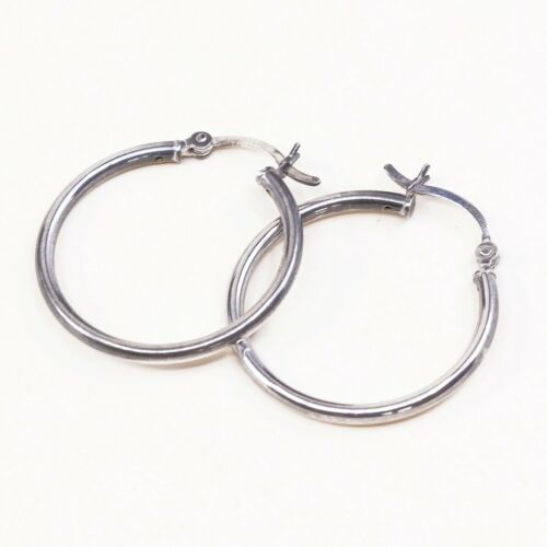 1”, Italy 925 Sterling Silver Hoop Pierced Earrings, 925 silver huggie