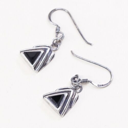 Amazing Southwestern handmade Sterling Silver earrings, 925 Obsidian Dangles