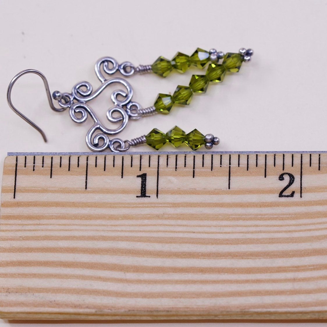 sterling silver handmade earrings 925 w/ green cluster Swarovski crystal fringe
