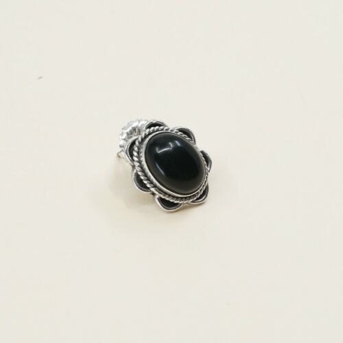 Vintage Sterling Silver Handmade Earrings, 925 Silver Studs W/ Obsidian N Cable