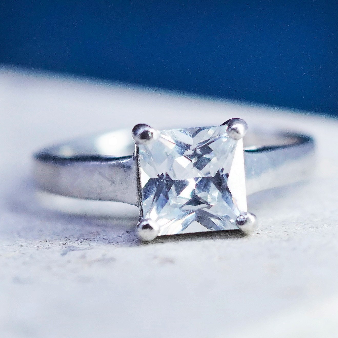 Size 7, vintage Sterling 925 silver handmade engagement ring with cz