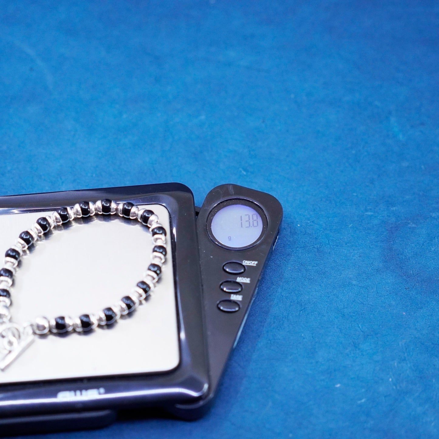 6.75”, vintage sterling 925 silver handmade bracelet with obsidian beads