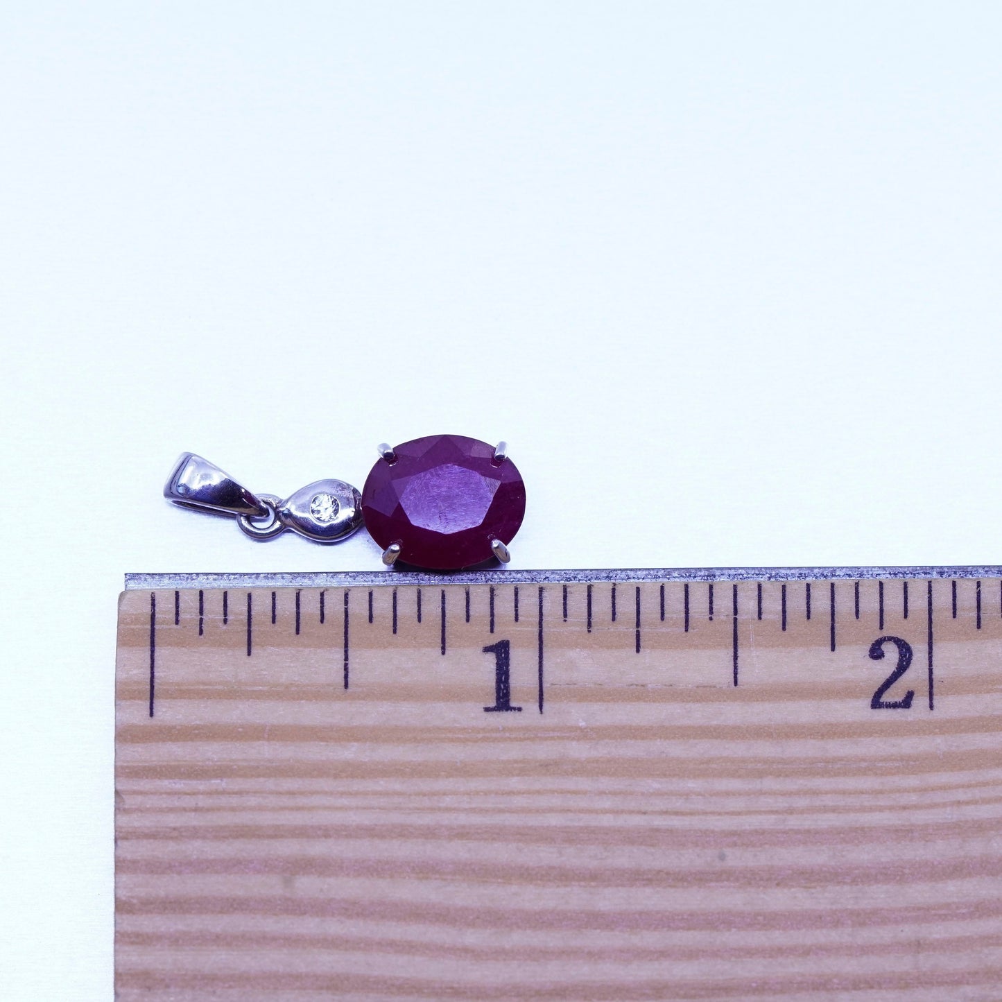 antique sterling 925 silver handmade pendant with oval ruby and cz