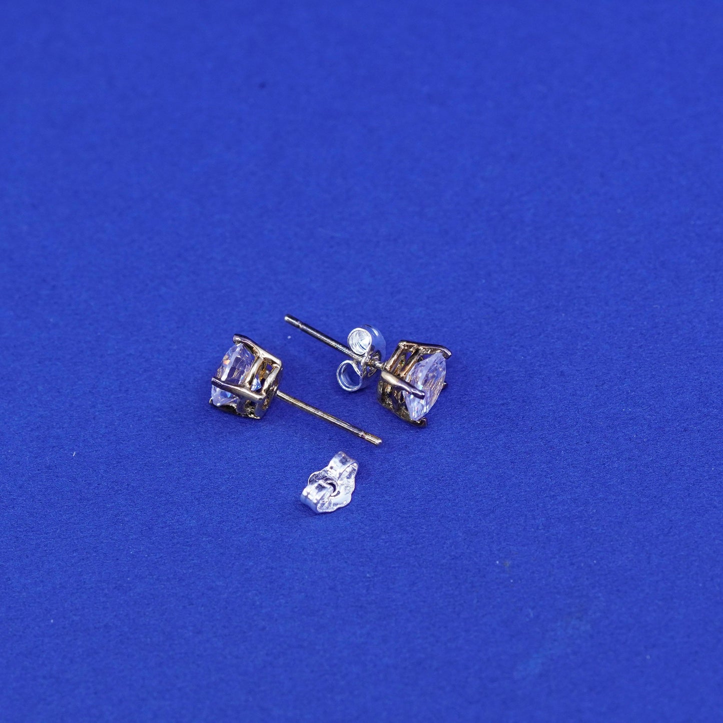 Vintage Vermeil gold over sterling silver handmade earrings, 925 studs with CZ