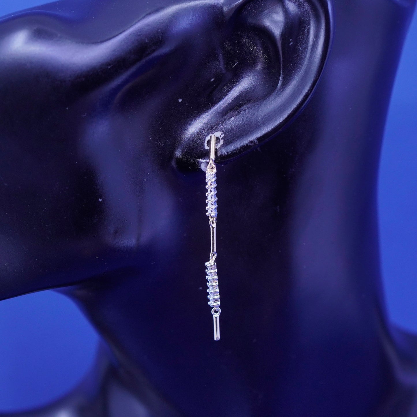 Vintage vermeil gold filled Sterling 935 silver handmade long earrings diamonds