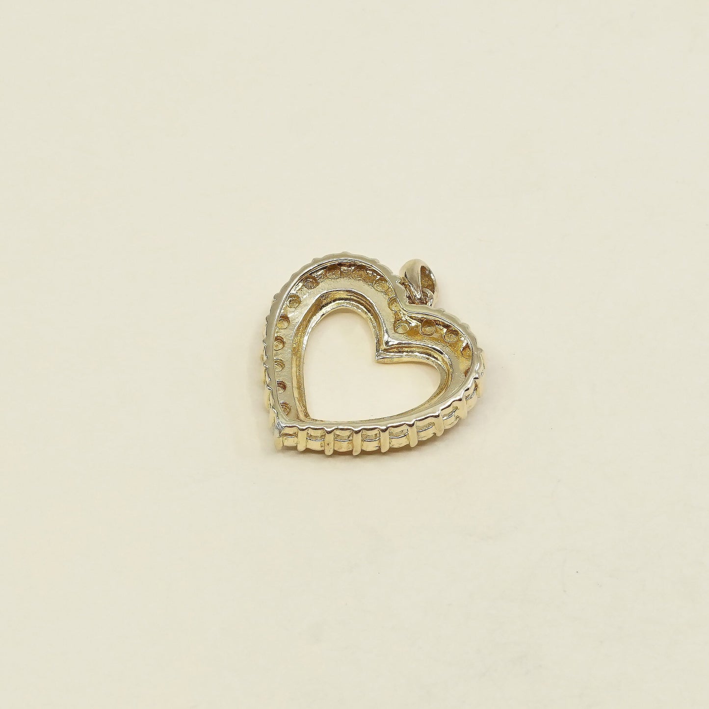 vintage two tone Sterling silver Pendant, 925 heart Pendant w/ real diamond