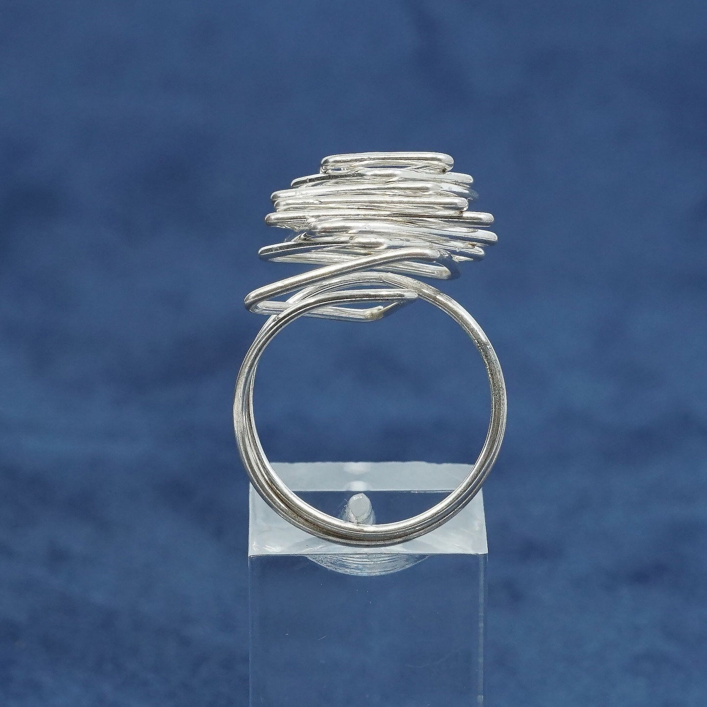 Size 8, vtg sterling silver handmade ring, 925 wired flower ring