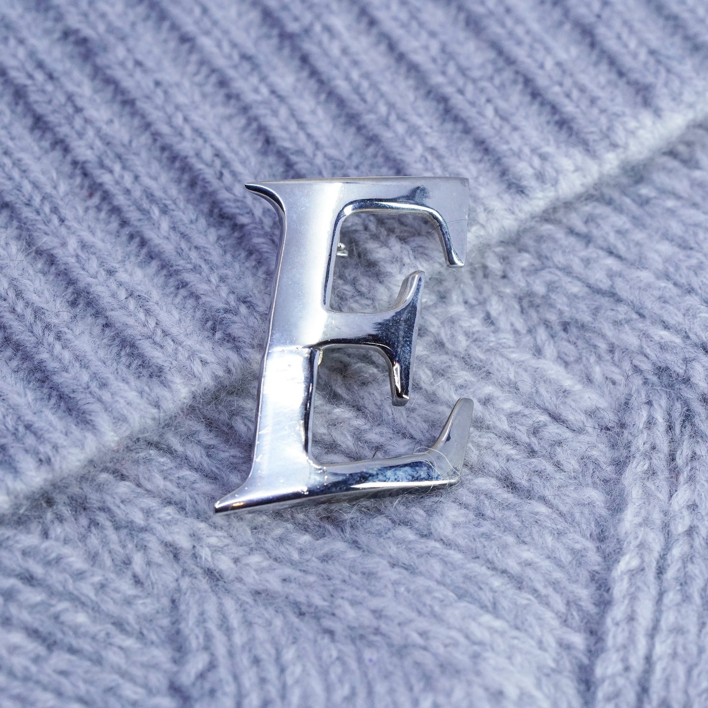 Vintage sterling silver handmade brooch, 925 letter E pin