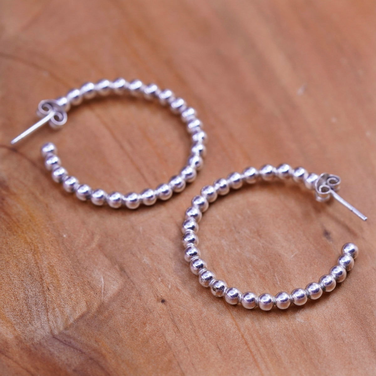 1”, vintage Sterling silver hoop earrings, 925 bead huggie