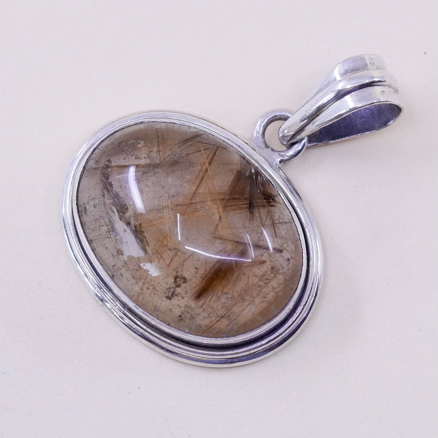 Vintage handmade sterling 925 silver charm pendant with rutilated quartz