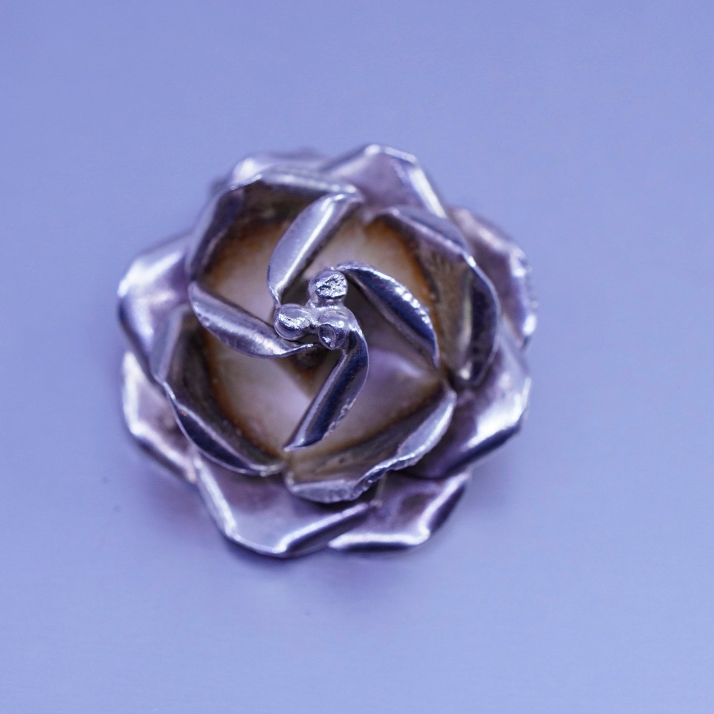 Vintage Mexico Sterling 925 silver handmade earrings, rose flower clip on