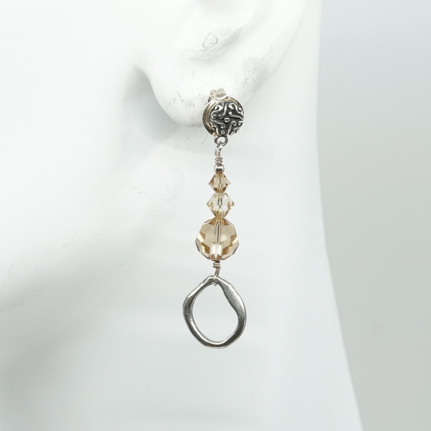 Vintage Sterling silver handmade earrings, 925 circle w/ yellow crystal beads