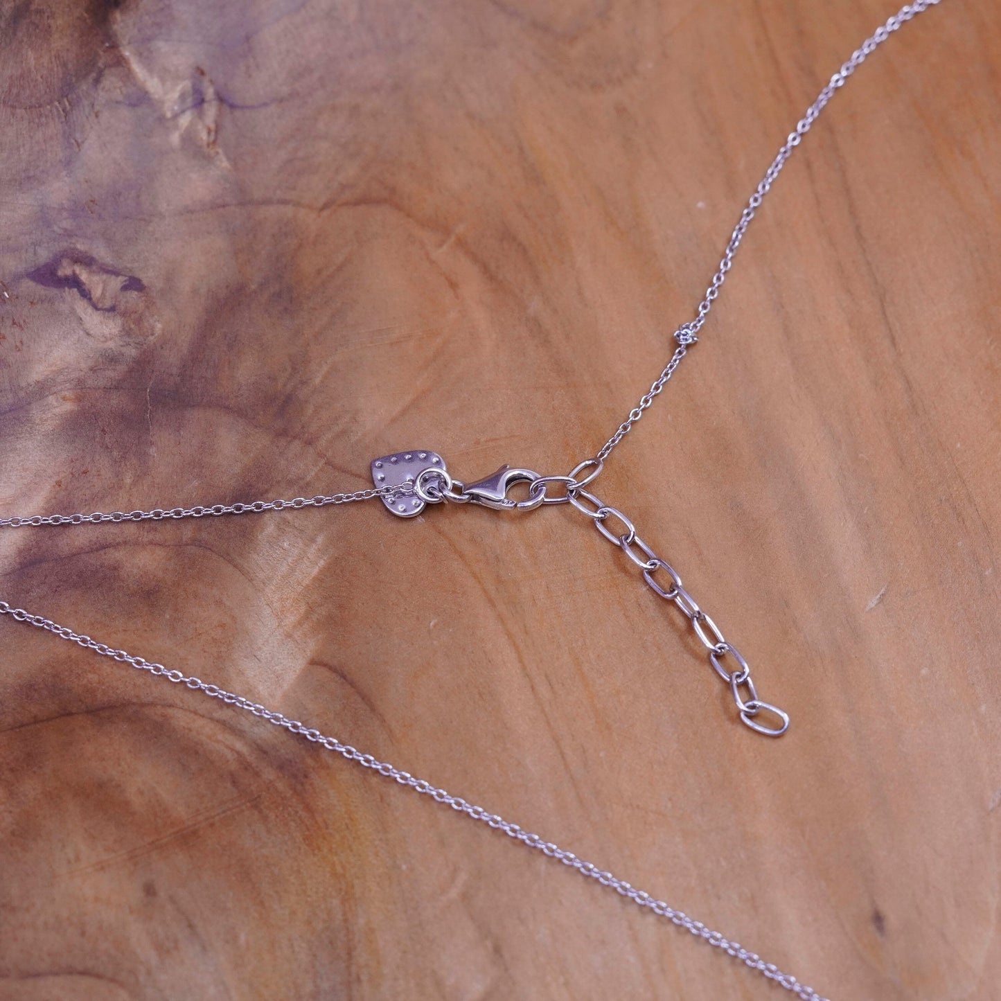 16+2”, 1mm, vintage Sterling silver necklace, 925 circle chain with Cz pendant