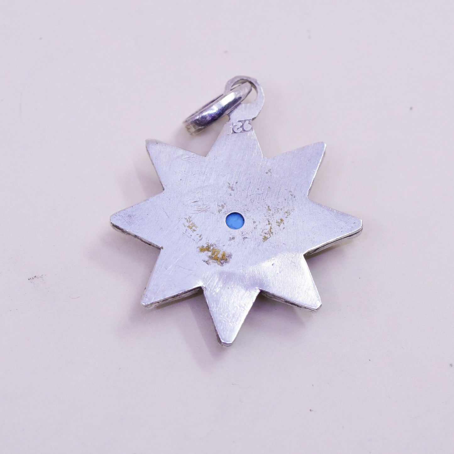 Vintage Sterling 925 silver handmade sun pendant with turquoise