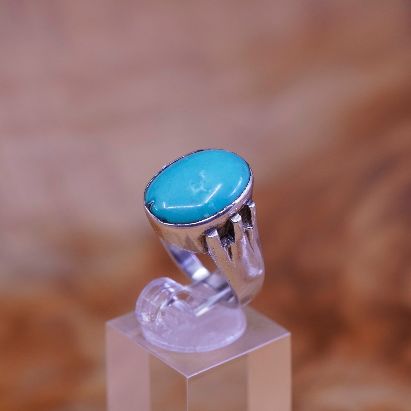 Size 6, vintage Sterling 925 silver handmade ring with oval turquoise