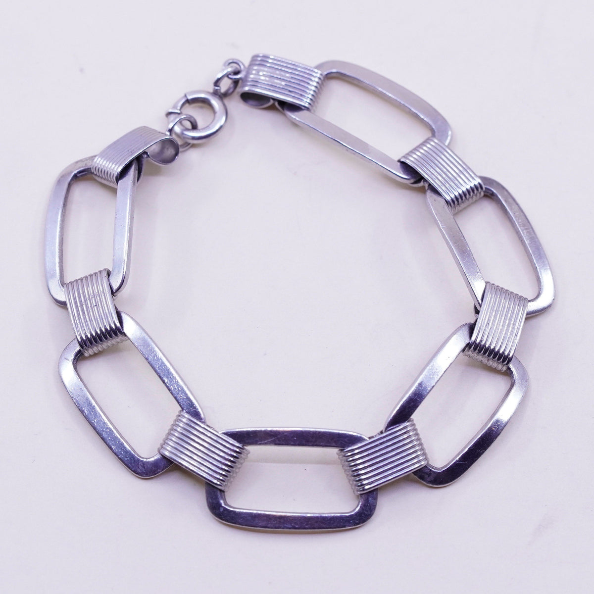 7”, 14mm, Vintage sterling silver handmade bracelet, 925 rectangular link chain