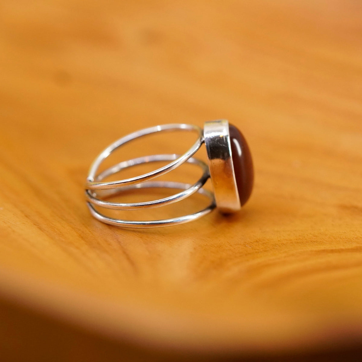 Size 6, vintage Sterling silver handmade ring with oval carnelian